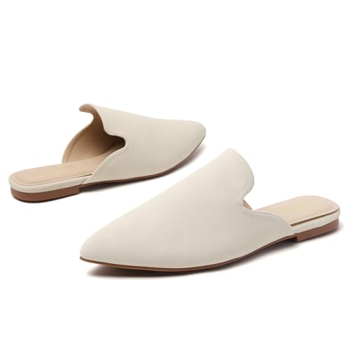 Image of Tilocow Women's Pointed Toe Flat Mules Backless Slip On Loafers