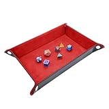 AORHOFJ 1 Stück Klappbares Würfeltablett Rechteckig PU Leder, Samt Würfelbrett für Dungeons & Dragons, RPG, D&D und andere Tabletop Spiele (Rot)