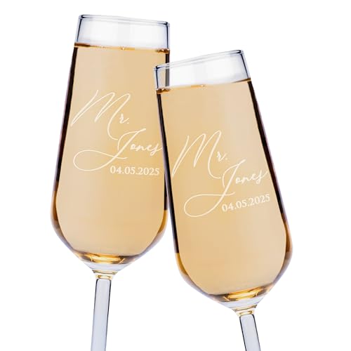 GIFTBYGIFTY Personalized Wedding Champagne Flutes for Bride and Groom- Set