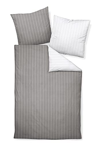Davos Janine Feinbiber-Bettwäsche Nadelstreifen Design 65112-08 155 x 220 cm + 80 x 80 cm Silber grau weiß Cover