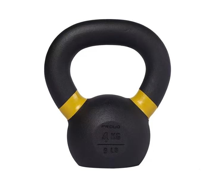 PROUD - Cast Iron Kettlebell with Color-Coded Handle Flat Bottom Strength Training Weight for Home Gym & CrossFit (432 KG) (4KG)