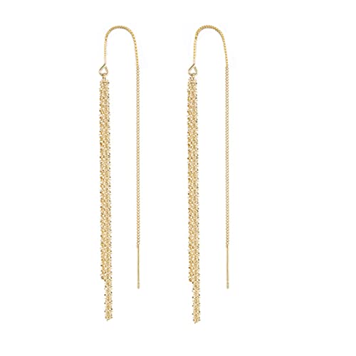 Boucles d'Oreilles Longues Dorées, Boucles d'Oreilles Femme Pendantes Or Boucle d'Oreille Femme Argent Massif 5.4cm