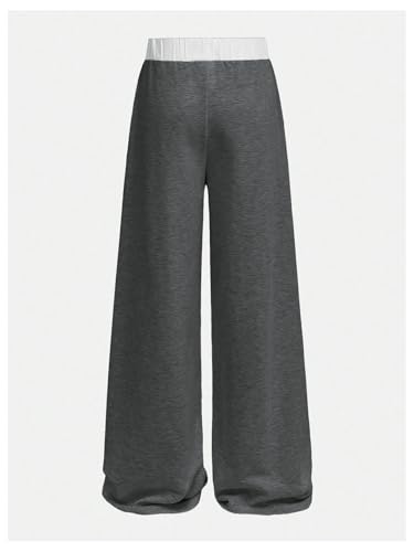 Image of RoseSeek Girl's Baggy Sweatpants Letter Patched Wide Leg Pants Elastic Waist Long Trousers Joggers Trendy