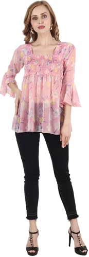 Image of POPWINGS Printed Chiffon Peplum Tops for Women