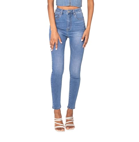 Nina Carter P190 Damen Skinny Fit Jeanshosen Extra HIGH Waist Jeans Used-Look (Hellblau (P190-5), L)