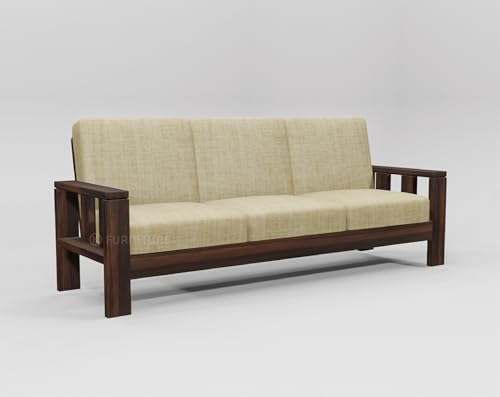 Image of KL Furniture Wooden Sofa Set for Living Room | Wooden 8 Seater Sofa Set for Home| Solid Wood Sofa Set (3+3+2 Walnut Finish)