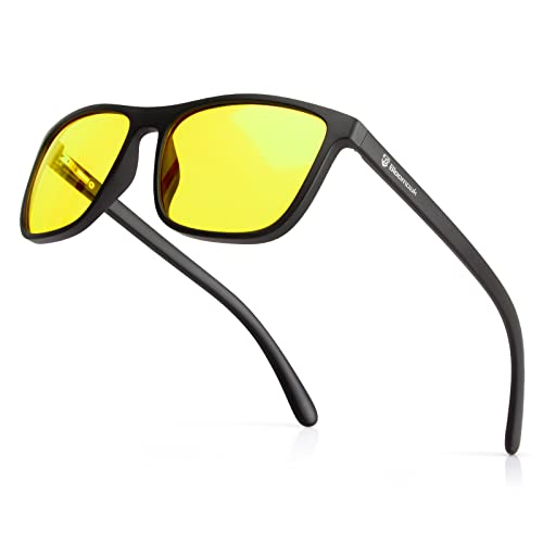 Bloomoak-99% Gafas de bloqueo de luz azul-Gafas para juegos-Antideslumbrantes - Material antifatiga-TR90-Adecuado para pantallas, juegos, televisores, teléfonos móviles (Amarillo - 65% - Marco negro)