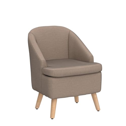 Sillón club tapizado beige de lino y madera miniatura 5