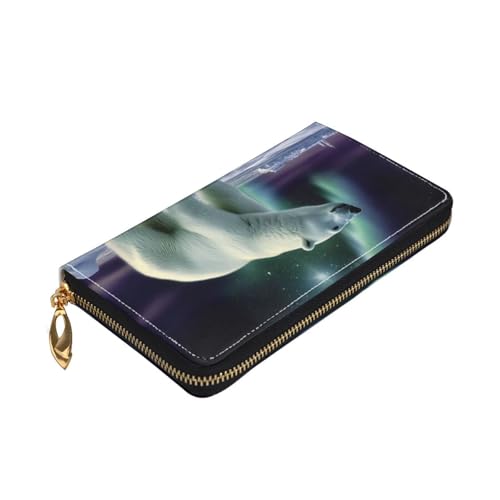 Polar Bears Northern Lights Women Wallets Leather Zip Around Clutch Purses Waterproof Credit Card Holder With Phone Holder Ladies Travel Coin Purse3