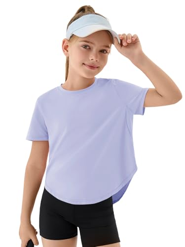 Opiniones de Ropa de Balonmano americano para Niño del mes. 41 Haloumoning - Camisetas deportivas para niñas, de manga corta, secado rápido, para niños, de 5 a 14 años, Púrpura, 7-8 Años