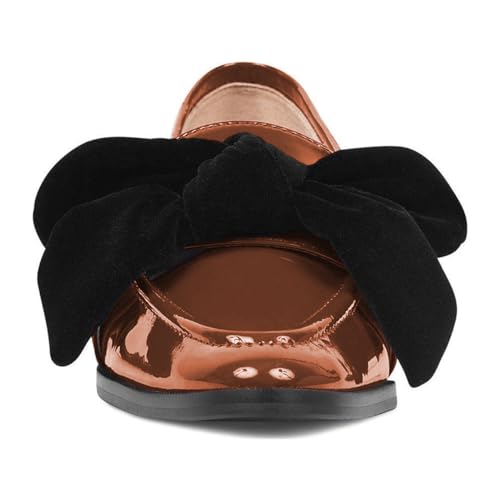 FOWT Women Trendy Bowknots Slip On Flats Loafers Comfort Low Block Heel Pointed Toe Pumps Formal Casual Dressy Shoes Size 4-15 M US4