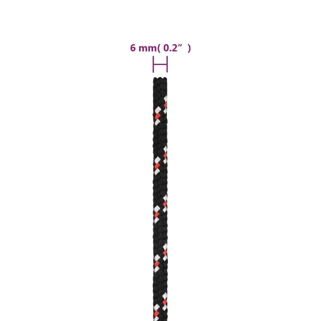 Linia outdoorowa – pleciona lina, Lina do łodzi Niebieska 2 mm 500 m Linia w oplocie polipropylenowym Odporna na warunki atmosferyczne żeglowania Kemping Do użytku ogrodzie(Black and Red/250 M,6 mm)