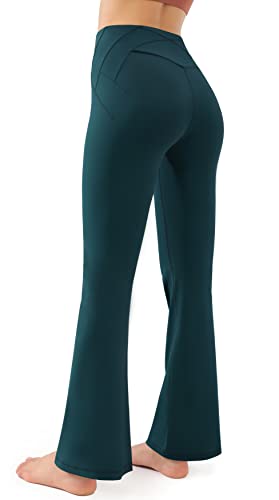 JOYSPELS Yoga Pants for Women, Bootcut Work Pants with Pockets for Women, High Waisted Workout Bootcut Yoga Pants, Long Athletic Flared Dress Pants (Teal Blue, XL)