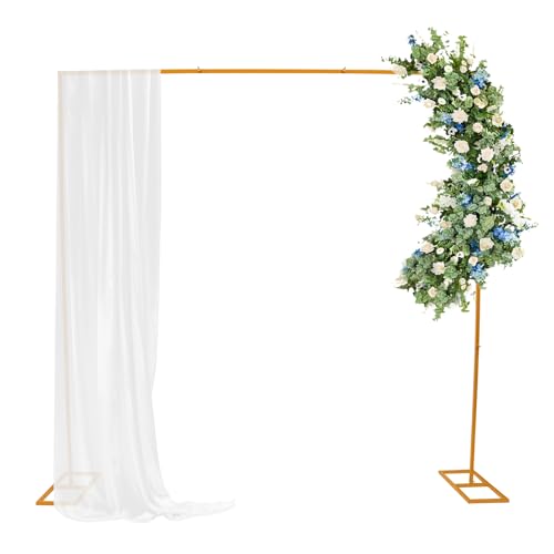 MARTEXBUY Backdrop Stand, 7.87x7.87ft Metal Wedding Party Background Stand Kit, Square Tube Curtain Frame for Party Wedding Celebration Photography Event (Gold)
