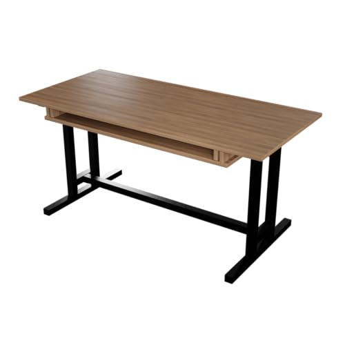 Image of Riyan Luxiwood Zinnia Computer Table with Keyboard Tray, Matt Finish Wood Top with Metal Legs, Study Table, Gaming Table, Multipurpose All-in-one Table (Beige)