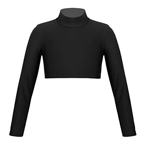 FEESHOW Youth Girls Long Sleeve Turtle-Mock Neck Sports Dance Crop Top T-Shirt Gym Yoga Leotard Dancewear