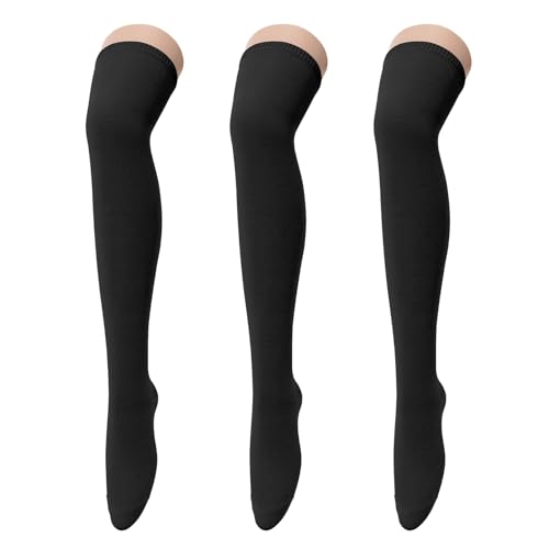 Durio 3 Pairs Thigh High Socks for Women - Striped Over the Knee Long Stockings