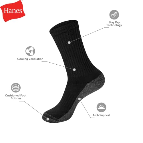 Hanes Mens Socks, X-temp Cushioned Crew 12-pack, Black, Big & Tall 12-14 US - image 3