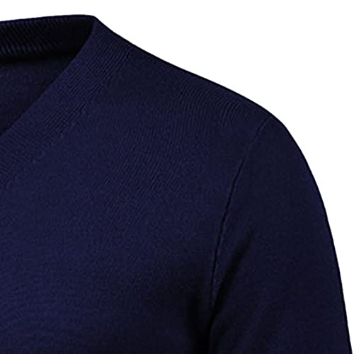 JEShifangjiusu Men's Cotton Cardigan Sweater Button Down V Neck Basic Knitted Sweater Lightweight Loose Fit Cardigan Overcoat, Dark Blue, XX-Large4
