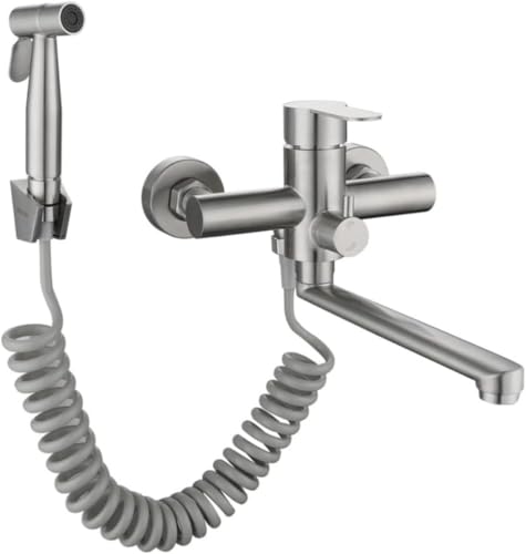 Brfveob 蛇口 キッチン用蛇口 混合栓 壁付蛇口 蛇口 洗面用蛇口 シングルハンドル混合栓 スプレー付き 節水 180度自由回転 温冷切替 取付幅13cm〜17cm対応 (組み合わせ)