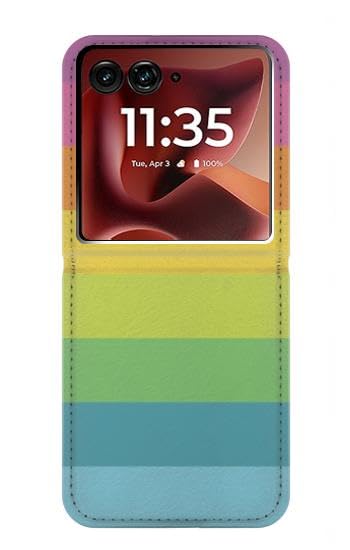 Housse cuir Motorola Razr 2026 protégeant charnière et écran rayures motif arc-en-ciel