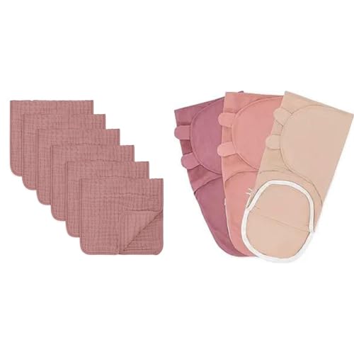Image of Comfy Cubs Mauve Muslin Burp Cloths and Swaddle Blanket Bundled