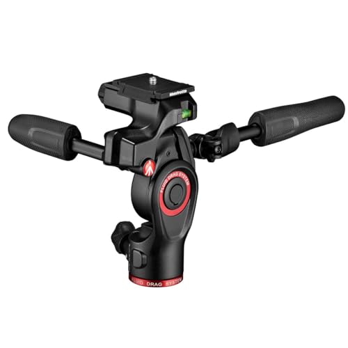 Manfrotto Befree 3-Way Live Camera Tripod Head Aluminium 6kg Payload for Travel Tripods with Foldable Handles Fluid Drag System for Photo and Video Vlogging Equipment (MH01HY-3WUS)