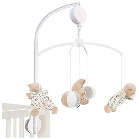 MiniDream Cot Mobile, Wind Up Music Mobile That Plays a Gentle Lullaby, No Need for Batteries, Includes 360 Degree Rotating Hanging Soft Toys (Moon & Star) Cover