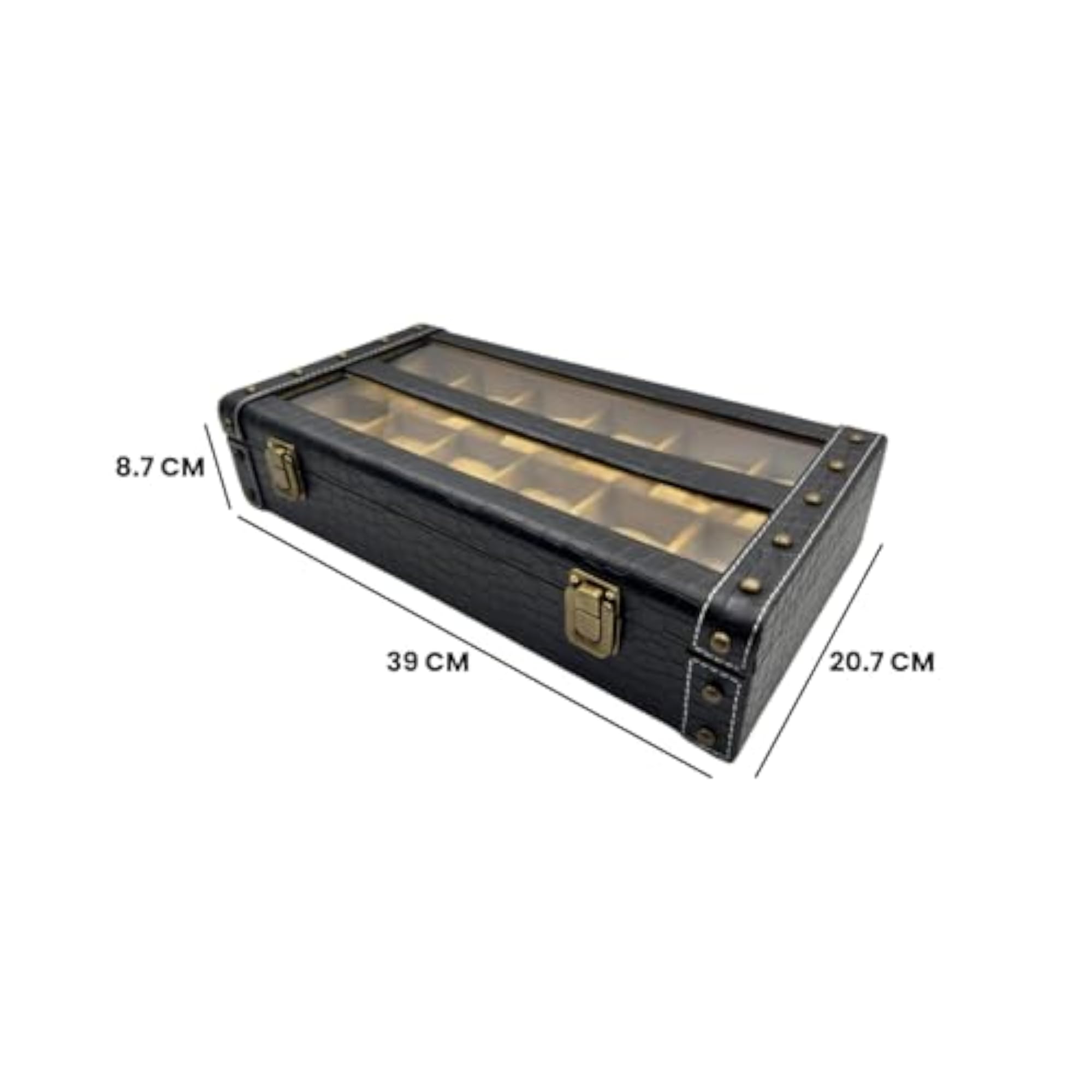 12-Slot Watch Box Organiser, Black Crocodile Pattern
