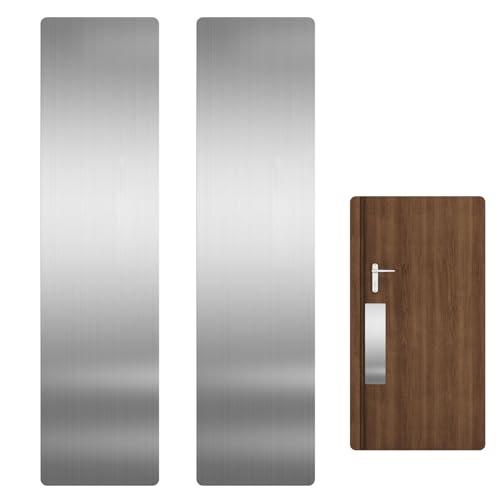 Sanbege 2 Pcs Door Scratch Protection Plate 3 x 12 Stainless Steel Push Plate Self Adhesive Kickplate for Interior Exterior Doors (Brushed Nickel)