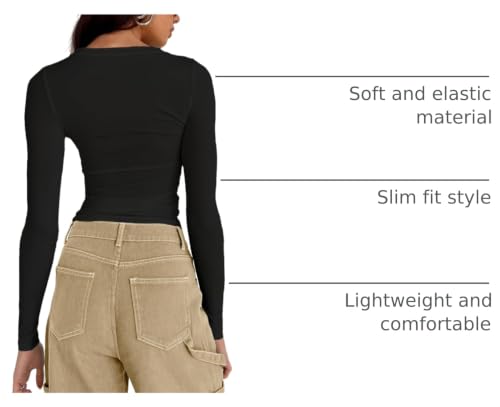 Image of Abardsion Women's Slim Lightweigh Long Sleeve T Shirts | Fall Clothes 2026 Casual Basic Crewneck Going Out Crop Tops Y2K