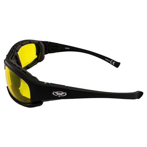 Global Vision Assault Motorcycle Sunglasses Safety Glasses ANSI Z87.1 Convertible to Goggles Black Frame w/Yellow Lens3
