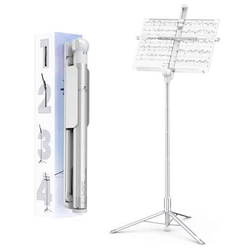 KraftGeek 66' Portable Music Stand for Sheet Music,Folding Aluminum Music Stand with Expandable Tray, for Guitar, Violin, Flute, Practice & Performance, No Assembly Required