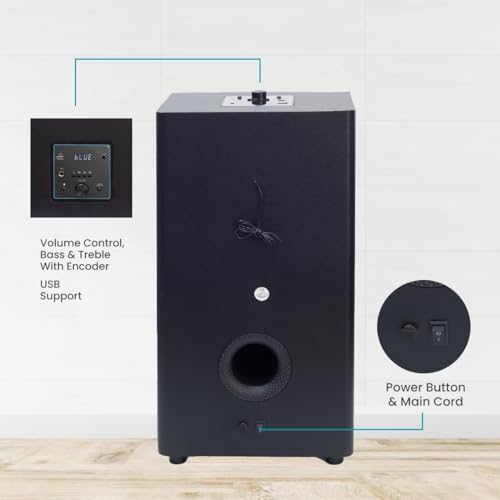 Image of Boombox Tower Speaker with Wireless Mic, 80 W, LED Lights, FM Radio, USB, AUX, Bluetooth, Karaoke, Remote Control (Black)