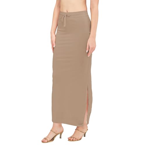 Image of DESI GIRL Satin Shimmer Stretchable Saree Shapewear Petticoat with Drawstring for Women | Mermaid fit Saree Petticoat with Side Slit for Easy Movement | Saree Shaper | Long inskirt
