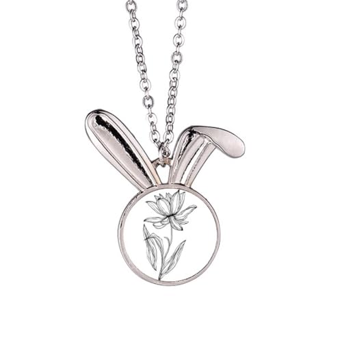Collier pendentif fleur de lotus et lapin Black Line, symbole de paix