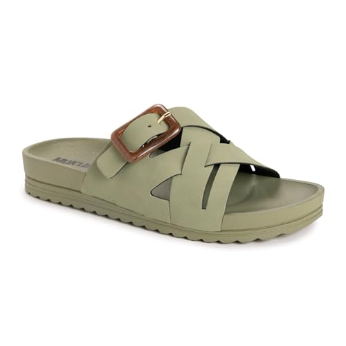 MUKS LUKS Women's Grand Shayna Sandal Slide, Lt Olive, 8