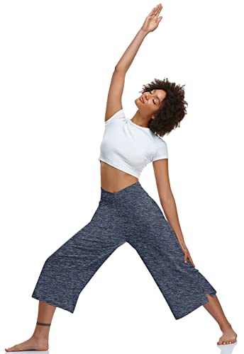 Image of TARSE Womens Casual Wide Leg Yoga Capris Crossover High Waist Capri Pants Loose Soft Pajama Pockets Sweatpants