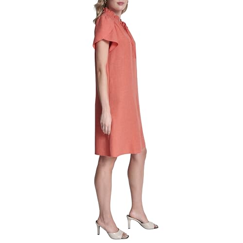 Image of DKNY Women's Front Tie Ruffle Neckline Trapeze Dress