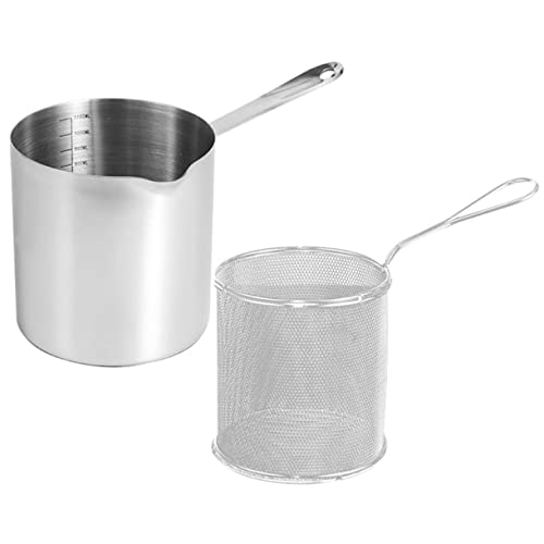 MOLUCKFU Stainless Steel Fryer Mini Basket Pot Deep Frying Pot Kitchen Oil Pan Ergonomic Handle Quick Heat Transfer Cooking