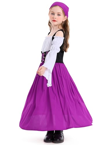 Happy Cherry Renaissance Dress for Kids Girls Medieval Princess Dresses Off Shoulder Bell Sleeve Victorian Dress 4-16Y3