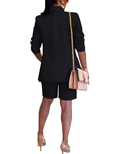 SHINFY Women's Blazer Sets 2 Piece Outfits Lapels Jacket High Waisted Shorts Work Business Suits2