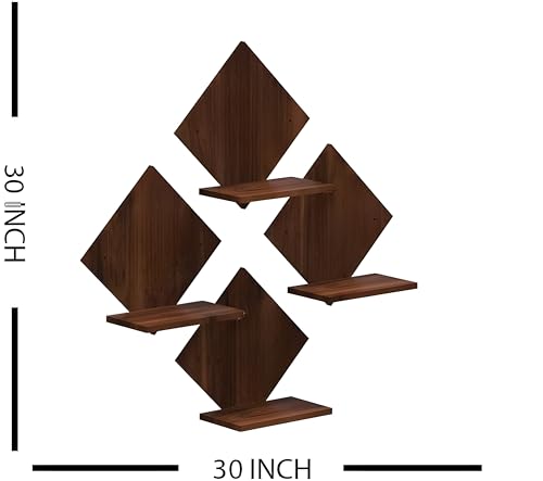 Image of Dime Store Engineered Wood Wall Mount Floating Shelves Set of 4 | Planter Stand Art Hanging Shelf Decor for Wall Display Rack Storage Organizer for Living Room Kitchen Bedroom