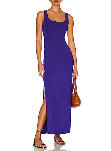 Image of ALENDA DANMOS Women Backless Maxi Dress High Sides Slit Bodycon Tank Dress Twist Low Back Casual Sundress 122