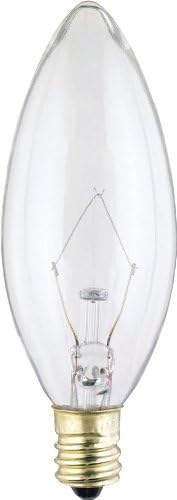 Satco Products Inc S3282 Torpedo Candelabra Base E12 Decorative Light Bulb, B9.5, 25-Watt, Clear (Pack of 25)