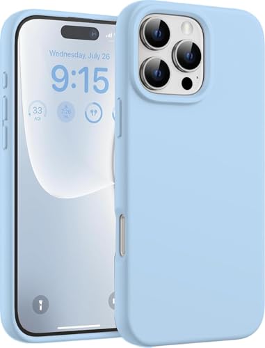 Image of AIBEX Premium Liquid Silicone Back Cover Case Compatible for iPhone 16 Pro | Shockproof, Drop and Camera Protection | Slim Phone Case, Anti-Scratch Soft Microfiber Lining - Sky Blue