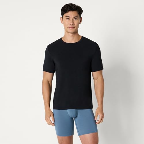 Amazon Essentials Camiseta Interior de Manga Corta, de Tela Modal, Supersuave Hombre, Pack de 2, Negro, M