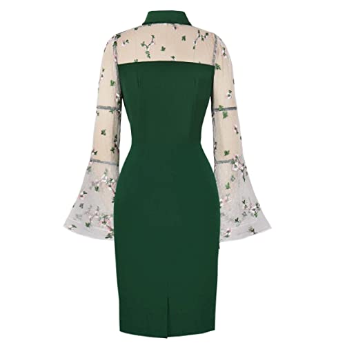 Vintage Polka Dot Embroidered Floral Bodycon Dress for Women