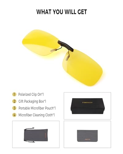 Image of Night Driving Glasses Clip On Night Vision Glasses HD Polarized Yellow Lens Compact Fit Non-Flip Up, Anti Glare