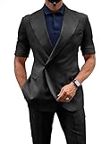 Black 2 Piece Suit Men Blazer Jacket Short Sleeve Regular Fit Pants for Men Formal Wedding Suits Business XXL